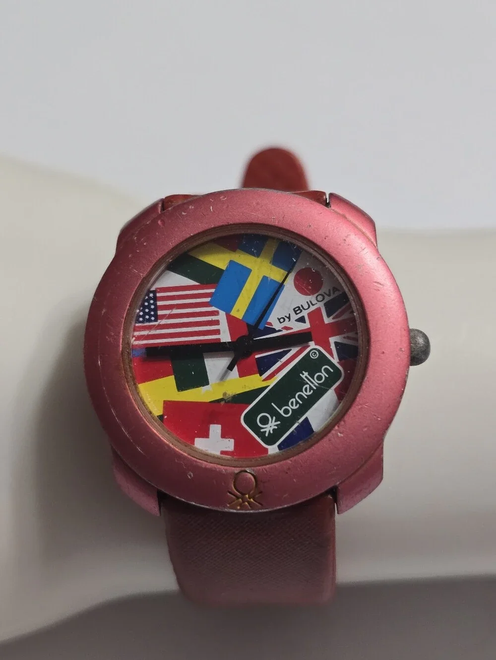 Vintage 90s Benetton Watch By Bulova International Flag Design